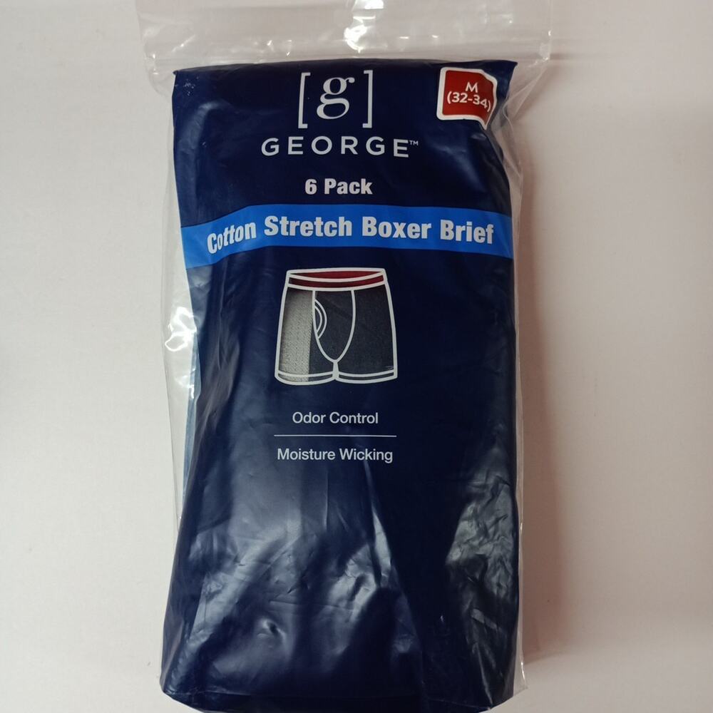 George Boxer Briefs 6-Pack Men’s M 32-34‎ Moisture Wicking Odor Control Tag-Free